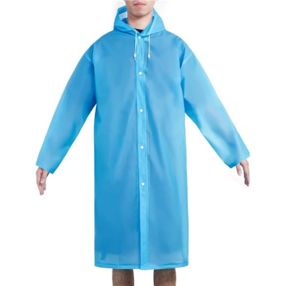 Mudder Portable Drawstring Raincoat Rain Poncho with Hoods and Sleeves (Blue)